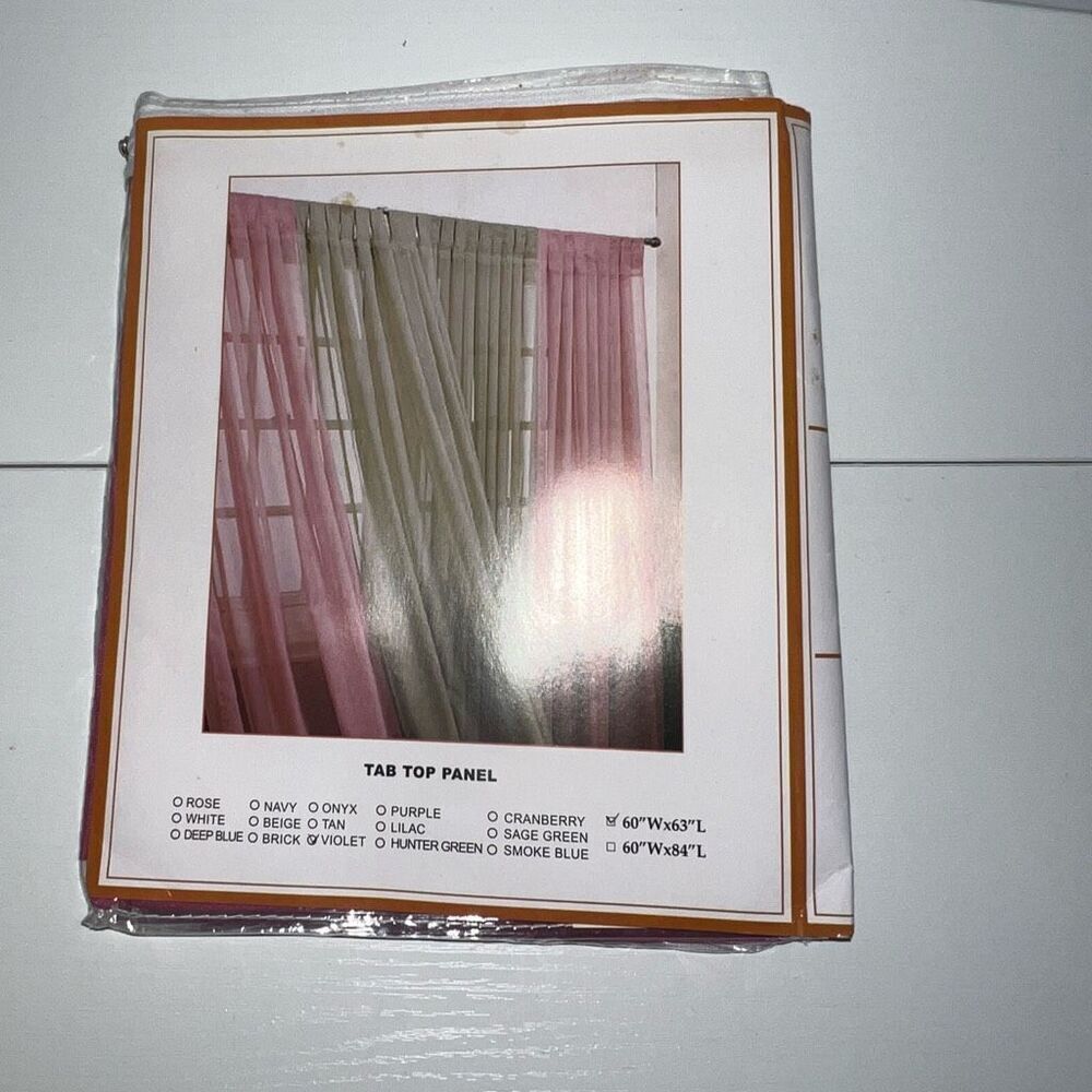 Tab Top Panel  60”WX63”L Violet Window Treatment Machine Washable Covering Decor